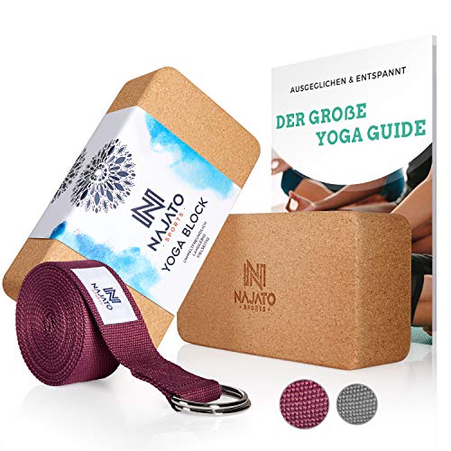 Set aus Kork Yoga Block mit Gurt und E-Book