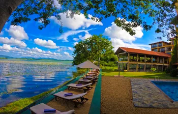 Ruheliegen zwischen dem Yoda-See und dem Pool des Resorts